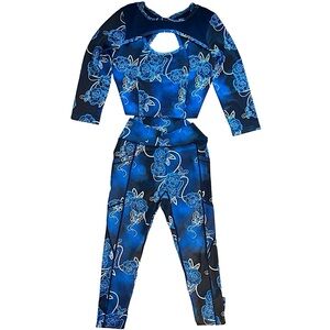 Blue Rose Keyhole Sports Crop Top & High Waisted V-Cut Leggings Activewear Set